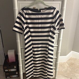 Tory Burch Navy and White Striped Midi Dress